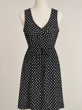 BeBop Black & White Polka Dot V-Neck Midi Dress